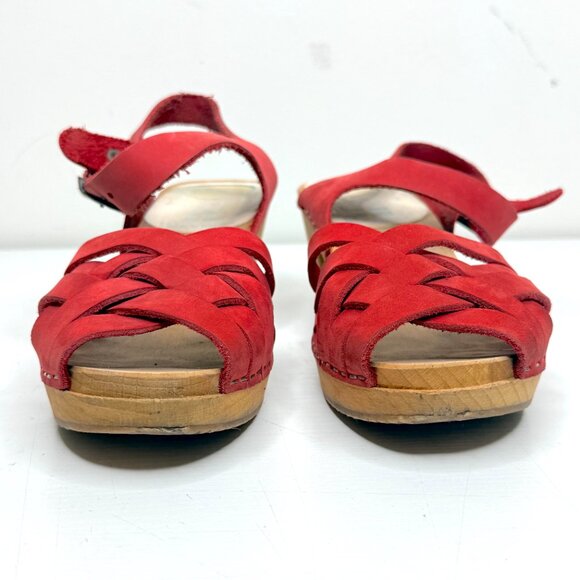 KERSTIN ADOLPHSON Swedish Carina Leather Mary Jane Wood Platform Clog 8 38 Red - Picture 2 of 8